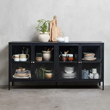 Modern Steel Dover Sideboard with Adjustable Feet, 8 Shelves