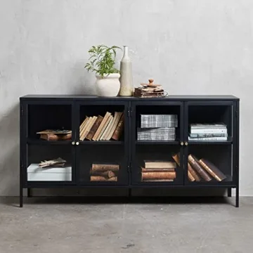 Modern Steel Dover Sideboard with Adjustable Feet, 8 Shelves