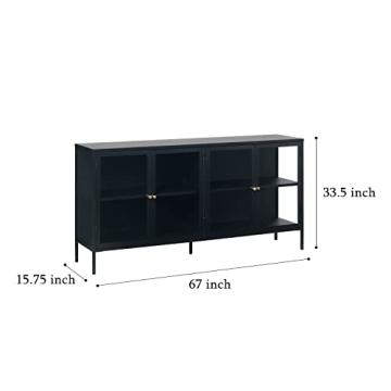 Modern Steel Dover Sideboard with Adjustable Feet, 8 Shelves