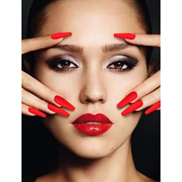 Uranian Coffin Extra Long Press on Nails Red Fake Nails Matte Ballerina Halloween Full Cover False N...