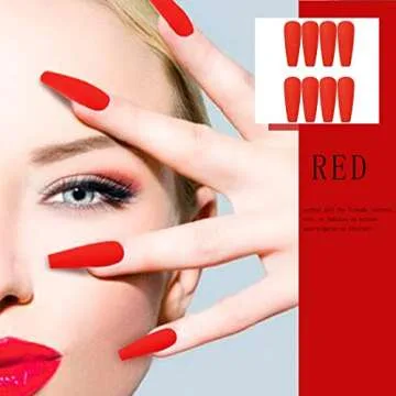 Uranian Coffin Extra Long Press on Red Acrylic Nails 24pcs