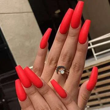 Uranian Coffin Extra Long Press on Red Acrylic Nails 24pcs