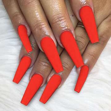 Uranian Coffin Extra Long Press on Red Acrylic Nails 24pcs