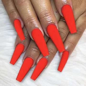 Uranian Coffin Extra Long Press on Red Acrylic Nails 24pcs