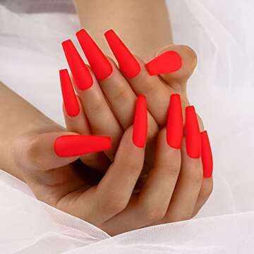 Uranian Coffin Extra Long Press on Red Acrylic Nails 24pcs