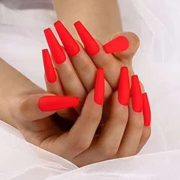 Uranian Coffin Extra Long Press on Red Acrylic Nails 24pcs
