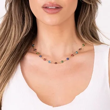 Barzel 18K Gold Plated Multi Color Evil Eye Necklace