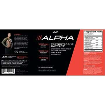 Alpha JYM Testosterone Support | Male Vitality, Hormone Optimization, Ashwagandha, Fenugreek, Eurycoma, Damiana, Quercetin, DIM | JYM Supplemental Science | 180 Vegetarian Capsules