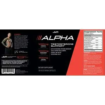 Alpha JYM Testosterone Support | Male Vitality, Hormone Optimization, Ashwagandha, Fenugreek, Eurycoma, Damiana, Quercetin, DIM | JYM Supplemental Science | 180 Vegetarian Capsules