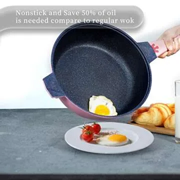 TIBORANG 8 in 1 Multipurpose 11 Inch 5 Quart Heat Indicator Nonstick Deep Frying Pan with Glass Lid, Stay-cool Handle, Steamed Grid, PFOA-Free,Dishwasher and Oven Safe,Works with All Stovetops (Pink)