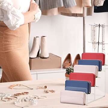 DOITOOL 6- Tier Handbag Purse Riser Display Shelf, Clear Acrylic Wallet Display Stand Holder, Jewelry Display Riser Shelf for Display Or Collection