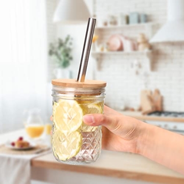 3 Pack Stylish Mason Jar Cups with Bamboo Lid and Straws