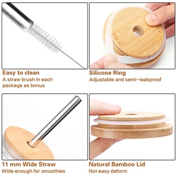 3 Pack Stylish Mason Jar Cups with Bamboo Lid and Straws