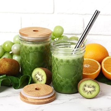 3 Pack Stylish Mason Jar Cups with Bamboo Lid and Straws