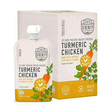 Serenity Kids Bone Broth Puree with Organic Veggies - Turmeric Chicken Baby Food - 6 Pouches