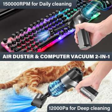 Goweto Computer Vacuum Cleaner - Powerful Motor - Electric Air Duster - Compressed Air for Keyboard & Car