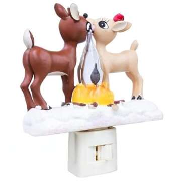 Rudolph The Red Nosed Reindeer Night Light with Flickering Flame, 5 1/4 Inch