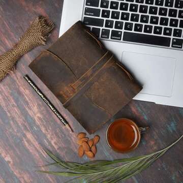 LEATHER VILLAGE Leather Bound Journal - Rustic Brown, 7"X5", 220 Pages - Vintage Blank Paper Diary for Writing, Drawing, Sketchbook, and Travel Notebook - Ideal for Women and Men