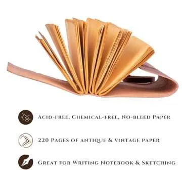 LEATHER VILLAGE Leather Bound Journal - Rustic Brown, 7"X5", 220 Pages - Vintage Blank Paper Diary for Writing, Drawing, Sketchbook, and Travel Notebook - Ideal for Women and Men