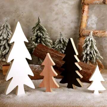 Rustic Treory Wooden Christmas Table Decor 4pcs