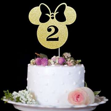 Happy 2nd Birthday Cake Topper, Mouse Inspired Themed Second Birthday Party Decorations, Cartoon The...