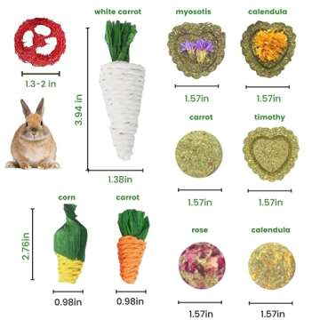 Lacrima Rabbit Chew Toys 12PCS, Guinea Pig Toys, Bunny Toys for Teeth, Chew Toys and Treats for Rabb...