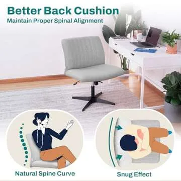 NYPOT Criss Cross Chair - Wide Armless Desk Chair No Wheels, Cross Legged Office Chair, Adjustable Modern 360 Swivel Vanity, Fabric Padded,120° Rocking Ergonomic Mid Back Computer Task Chair - Grey