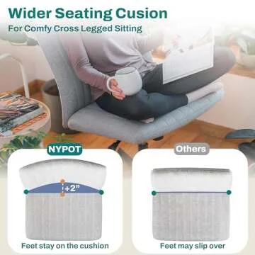 NYPOT Criss Cross Chair - Wide Armless Desk Chair No Wheels, Cross Legged Office Chair, Adjustable Modern 360 Swivel Vanity, Fabric Padded,120° Rocking Ergonomic Mid Back Computer Task Chair - Grey