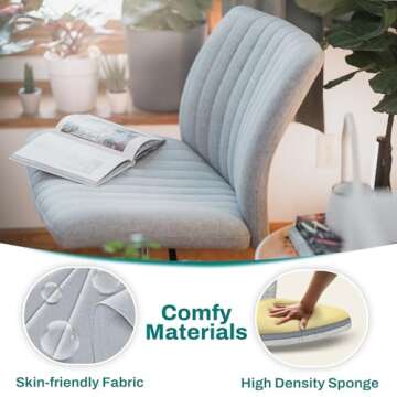 NYPOT Criss Cross Chair - Wide Armless Desk Chair No Wheels, Cross Legged Office Chair, Adjustable Modern 360 Swivel Vanity, Fabric Padded,120° Rocking Ergonomic Mid Back Computer Task Chair - Grey