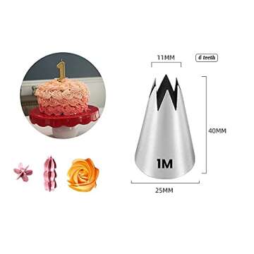 Large Icing Piping Tips,1M 2D 2F Cake Cupcake Decorating Tip Set Kit,Star Drop Flower Rose Petal Frosting Tip Pastry Nozzles Tips,3 Pcs