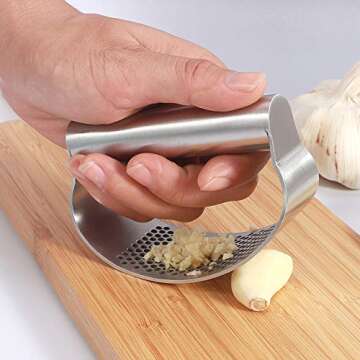 Stainless Steel Garlic Press Rocker Garlic Crusher With Cleaning Brush Tool And Silicone Tube Peeler Kitchen Tools