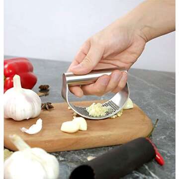 Stainless Steel Garlic Press Rocker Garlic Crusher With Cleaning Brush Tool And Silicone Tube Peeler Kitchen Tools