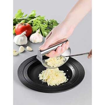 Stainless Steel Garlic Press Rocker Garlic Crusher With Cleaning Brush Tool And Silicone Tube Peeler Kitchen Tools