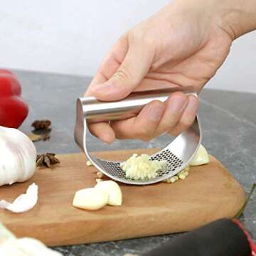 Stainless Steel Garlic Press Rocker Garlic Crusher With Cleaning Brush Tool And Silicone Tube Peeler Kitchen Tools