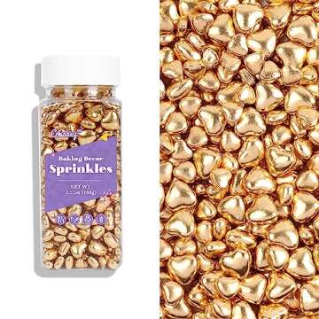Cobakey Gold Sprinkles for Cake Decorations - Heart-Shaped