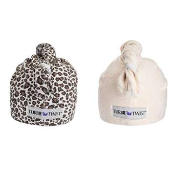 Turbie Twist Microfiber Hair Towel Animal Print 2 Pack (Tan-Leopard)