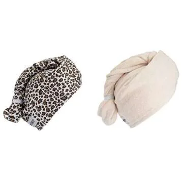 Turbie Twist Microfiber Hair Towel Animal Print 2 Pack (Tan-Leopard)
