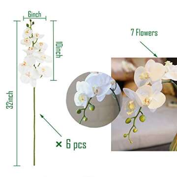 FagusHome 32" Artificial Phalaenopsis Flowers 6 Pcs Artificial Orchid Flowers Stem Plants for Home Décor (6Pcs)