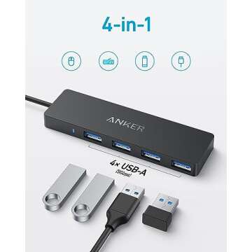 Anker 4-Port USB 3.0 Hub with 5Gbps Data Transfer, Ultra-Slim Data USB C Hub [Charging Not Supported...
