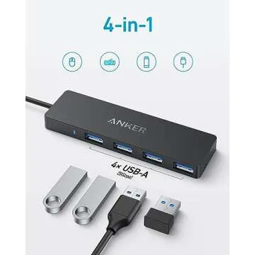 Anker 4-Port USB 3.0 Hub with 5Gbps Data Transfer, Ultra-Slim Data USB C Hub [Charging Not Supported...
