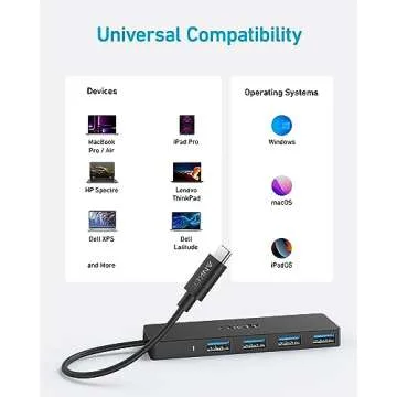 Anker 4-Port USB 3.0 Hub with 5Gbps Data Transfer, Ultra-Slim Data USB C Hub [Charging Not Supported], for MacBook, iMac, Surface, Mobile HDD, and More (USB-C, 0.7 ft)