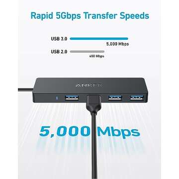 Anker 4-Port USB 3.0 Hub with 5Gbps Data Transfer, Ultra-Slim Data USB C Hub [Charging Not Supported], for MacBook, iMac, Surface, Mobile HDD, and More (USB-C, 0.7 ft)