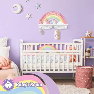 Garybank Inspirational Rainbow Shelf for Girls Bedroom Wall Decor, Girls Room Rainbow Decor, Wooden Kids Coat Rack with Hooks Wall Mount, 4 Pegs Kids Clothes Rack, Unicorn Girl Gifts for Christmas