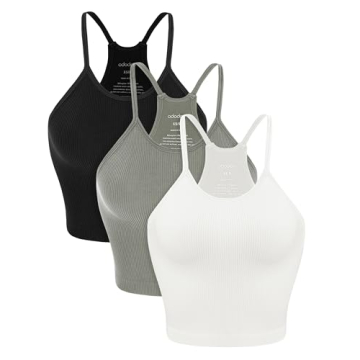 ODODOS Women's Seamless Crop Tank Tops 3-Pack