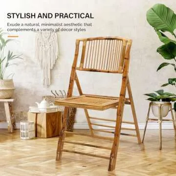 VINGLI Bamboo Folding Chair, Foldable Dining Wood Chairs Comfortable Seat for Outdoor & Indoor, Patio, Porch, Wedding, Party, Event, 4 Pack