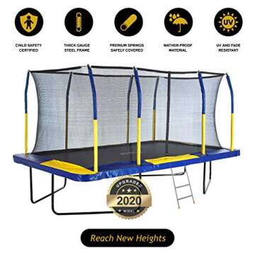 Premium Rectangular Trampoline with Safety Features & Ladder