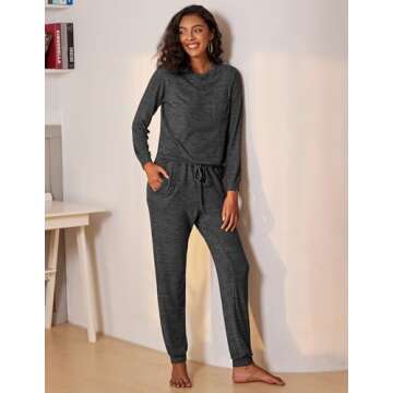 Ekouaer Womens Pajamas Set Long Sleeve Loungewear Soft Lounge Set Joggers with Pockets,Medium,Dark G...
