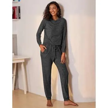 Ekouaer Womens Pajamas Set Long Sleeve Loungewear Soft Lounge Set Joggers with Pockets,Medium,Dark G...