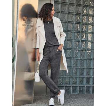 Ekouaer Womens Pajamas Set Long Sleeve Loungewear Soft Lounge Set Joggers with Pockets,Medium,Dark Grey