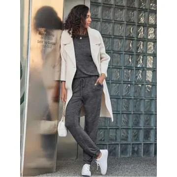 Ekouaer Womens Pajamas Set Long Sleeve Loungewear Soft Lounge Set Joggers with Pockets,Medium,Dark Grey